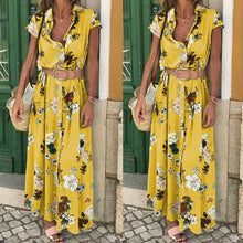 Load image into Gallery viewer, Women Floral Boho Long Dress Short Sleeve High Waist Elegant Ladies Holiday Summer Beach Casual Sundress