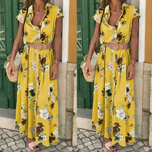 Load image into Gallery viewer, Women Floral Boho Long Dress Short Sleeve High Waist Elegant Ladies Holiday Summer Beach Casual Sundress